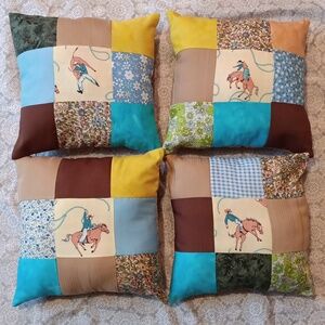 Set Of 4 Rodeo Horse Wrangler Patchwork Quilt Animal Print Pillows